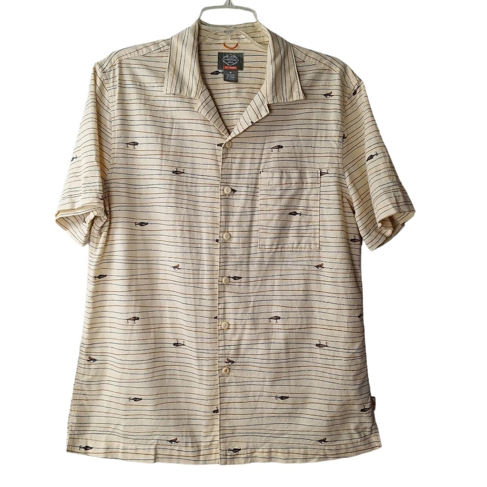 St. Johns Bay Medium Cotton Linen Outdoor Fishing Lures‎ Button Down Camp Shirt